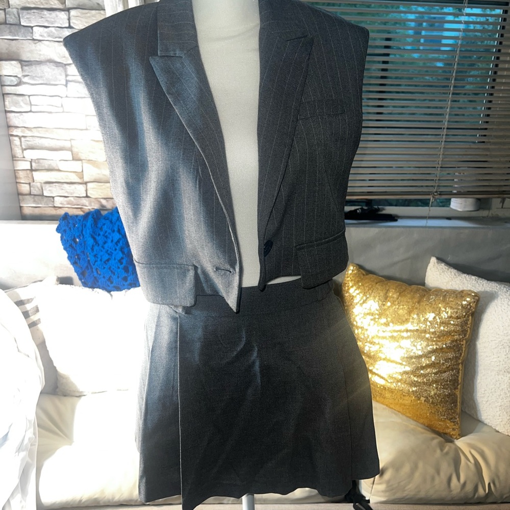 Zara Gray Sport Coat Tailored Blazer & Skirt